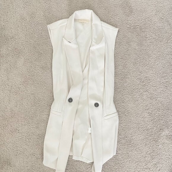 Melloday Ivory Sleeveless Blazer Vest Blouse – Size M, Belted Stretch Fit - Picture 4 of 7